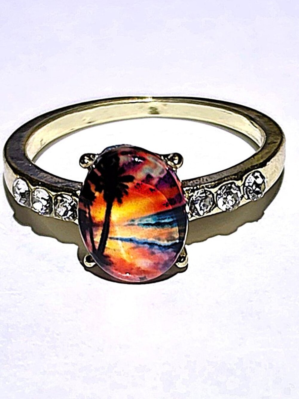 Beautiful Ring With Sun Set and Palm Tree Size 7 1/2